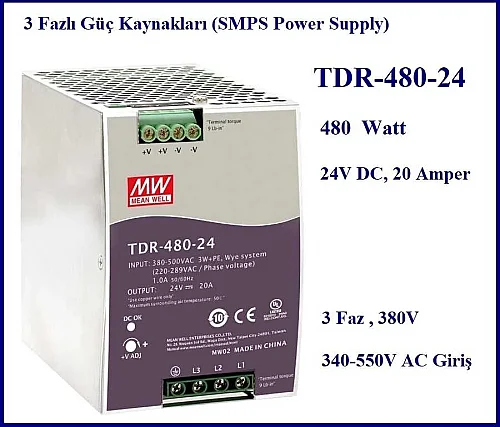 Meanwell Tdr-480-24 3 Fazlı Smps 24V 20A Güç Kaynağı 380V Trifaze Güç Kaynağı - 2