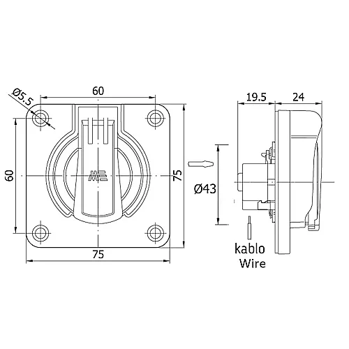 Mete Enerji 40402005 1X16A Makine Priz Yan Girişli Gri - 2