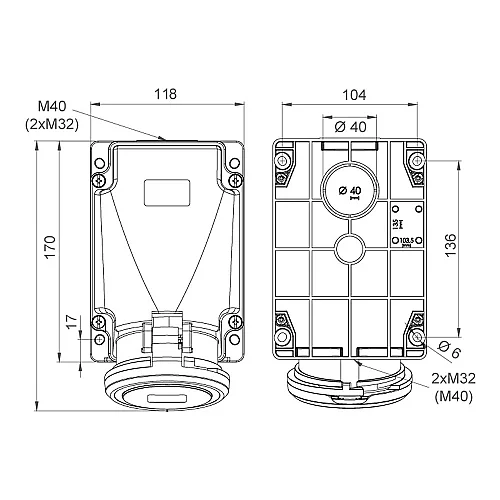 Mete Enerji 406623 5X63A Duvar Priz Eğik Gövdeli Ip44 - 2