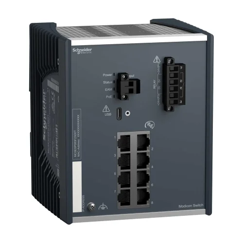 Schneider Electric MCSESP083F23G0T Modicon Poe (Ethernet Üzerinden Güç) Yönetilen Switch - 8 Gigabit Port - Extended Temperature - 1