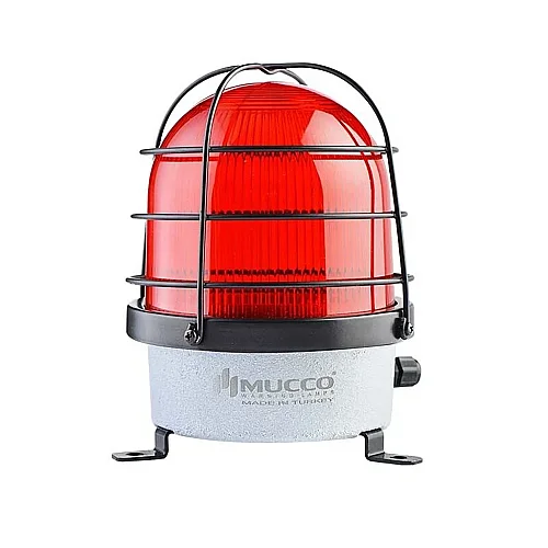 Mucco SNT-D12513-B-KFS-3 12-24V AC/DC Buzzer'lı D125 Serisi Ağır Hizmet Uyarı Lambası Ve Koruma Kafesi - Kırmızı - 1