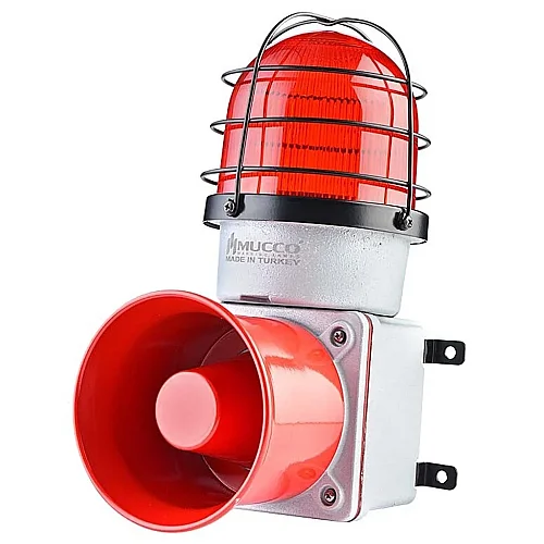 Mucco SNT-E12548-D-5 85-250V AC/DC E125 Serisi Ağır Hizmet Uyarı Lambası Ve Koruma Kafesli - Kırmızı - 1