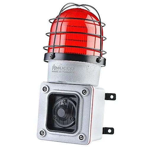 Mucco SNT-ES12522-D-3 85-250V AC/DC Es125 Serisi Ağır Hizmet Uyarı Lambası Ve Koruma Kafesi - Kırmızı - 1