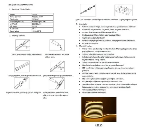 Noas YL42-0003 Mavi Işık 220V Neon Hortum IP65 (8x16mm) 50 Metre - 3