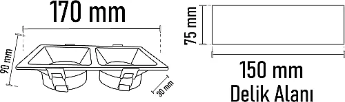 Noas YL60-2329 Hazar Siyah-Krom Kare 2'li Dekoratif Boş Kasa - 2