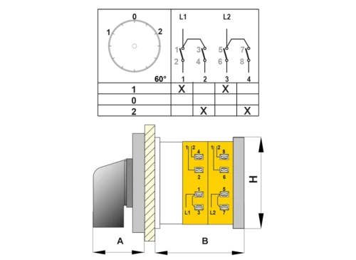 OPAŞ 205 M20 - 2X20A 49X49 2 Faz (Difaze) Kutup Değiştirici Şalter - 2