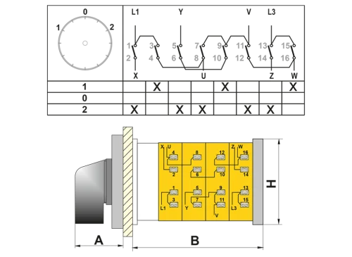 OPAŞ 309 032 - 3X32A 66X66 3 Faz (Trifaze) Çiftdevir Çift Yön Motor Şalteri (1-0-2) - 2