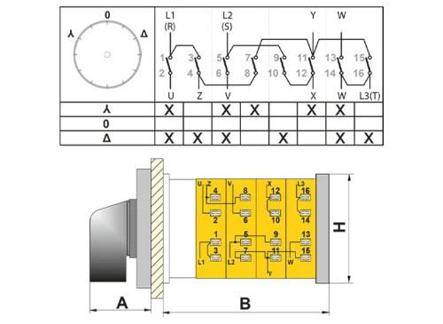 OPAŞ 332 TR63 - 3X63A 66X66 3 Faz (Trifaze) Yıldız Üçgen Şalteri / Orta 0'Lı - 2