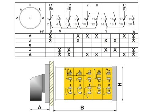OPAŞ 334 025 - 3X25A 66X66 3 Faz Yıldız Üçgen Şalteri / Enversör (Δ - Y - 0 - Y - Δ) - 2