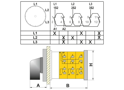 OPAŞ 3A1 016 - 3X16A 66X66 3 Faz 0'Sız (L1-L2-L3) Ampermetre Komütatörü - 2