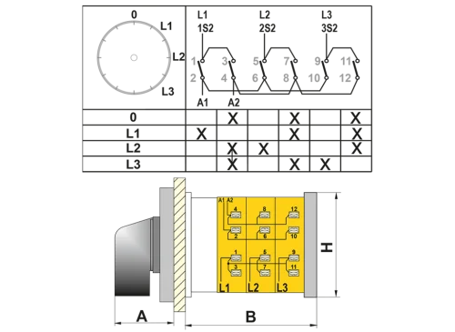 OPAŞ 3A2 020 - 3X20A 66X66 3 Faz 0'Lı (0-L1-L2-L3) Ampermetre Komütatörü - 2