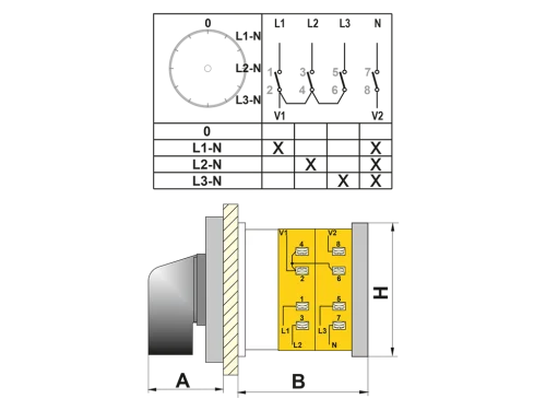 OPAŞ 3V2 010 - 3X10A 49X49 3 Faz 3 Poz (0-Ln) Voltmetre Komütatörü - 2