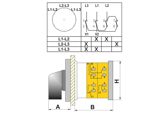 OPAŞ 3V3 M25 - 3X25A 49X49 3 Faz 3 Poz 0'Sız (Ll-Ll) Voltmetre Komütatörü - 2
