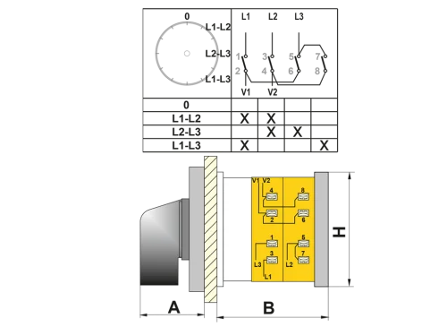 OPAŞ 3V4 M16 - 3X16A 49X49 3 Faz 3 Poz 0'Lı (0-Ll) Voltmetre Komütatörü - 2