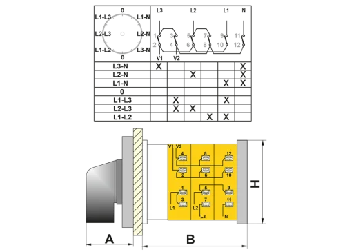 OPAŞ 3V6 025 - 3X25A 66X66 3 Faz 7 Poz (Ll-0-Ln) Voltmetre Komütatörü - 2