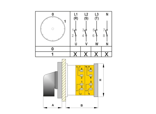 OPAŞ 401 010 - 4X10A 49X49 4 Faz (3Faz + Nötr) Açma Kapama Şalteri - 4