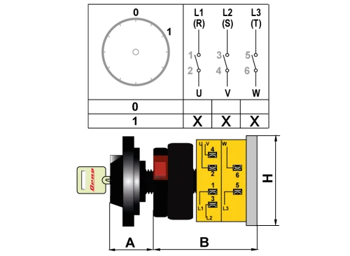OPAŞ XL301 010 - 3X10A 48X48 3 Faz (Trifaze) Anahtarlı Açma Kapama Şalteri - 2