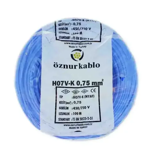 Öznur H05V-K 1X0,75 mm² Mavi Renk NYAF Kablo - 1