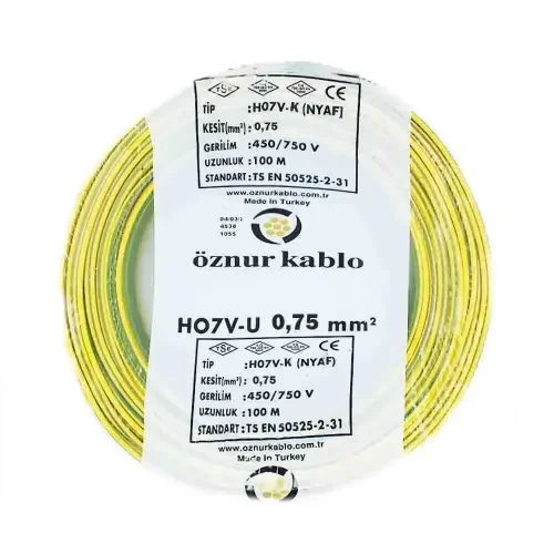 Öznur H05V-K 1X0,75 mm² Sarı-Yeşil Renk NYAF Kablo - 1