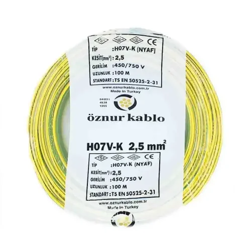 Öznur H07V-K 1X2,5 mm² Sarı-Yeşil Renk NYAF Kablo - 1