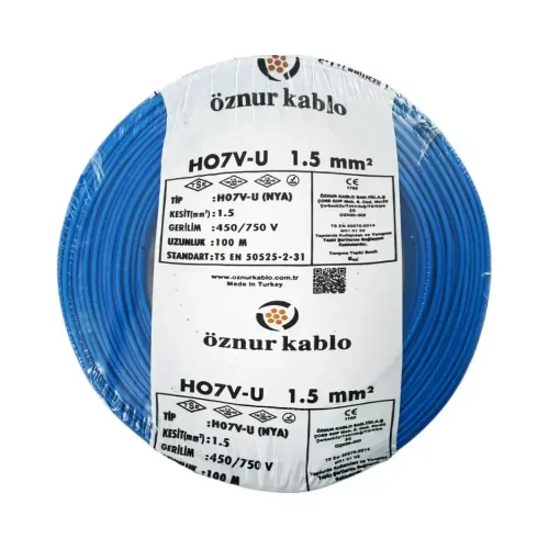 Öznur H07V-U 1X1,5 mm² Mavi Renk NYA Kablo - 1