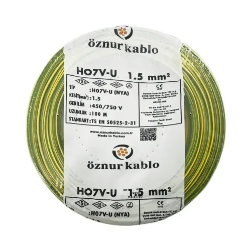 Öznur H07V-U 1X1,5 mm² Sarı-Yeşil Renk NYA Kablo - 1
