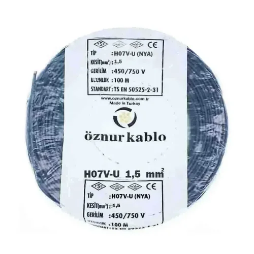 Öznur H07V-U 1X1,5 mm² Siyah Renk NYA Kablo - 1
