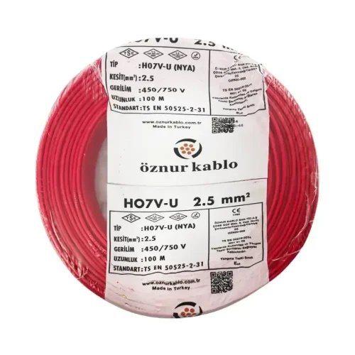 Öznur H07V-U 1X2,5 mm² Kırmızı Renk NYA Kablo - 1