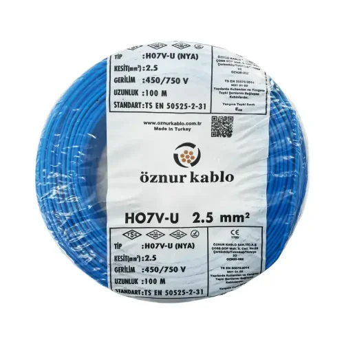 Öznur H07V-U 1X2,5 mm² Mavi Renk NYA Kablo - 1