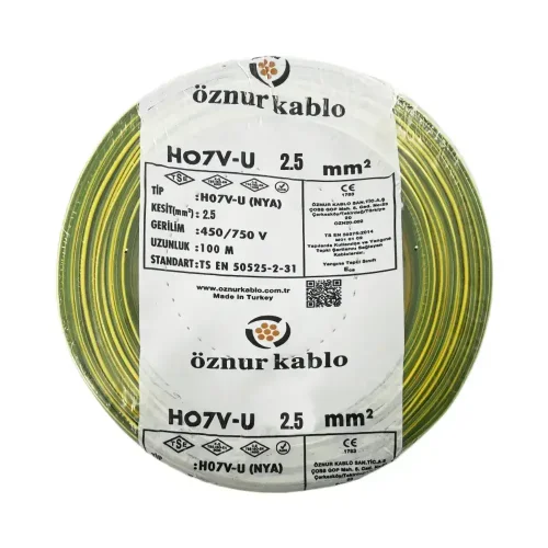 Öznur H07V-U 1X2,5 mm² Sarı-Yeşil Renk NYA Kablo - 1