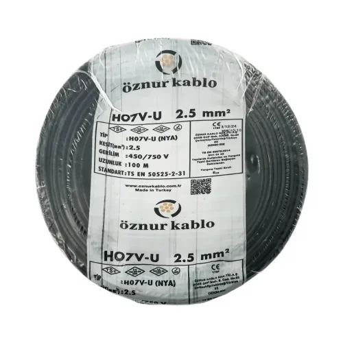 Öznur H07V-U 1X2,5 mm² Siyah Renk NYA Kablo - 1