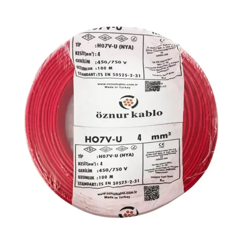 Öznur H07V-U 1X4 mm² Kırmızı Renk NYA Kablo - 1