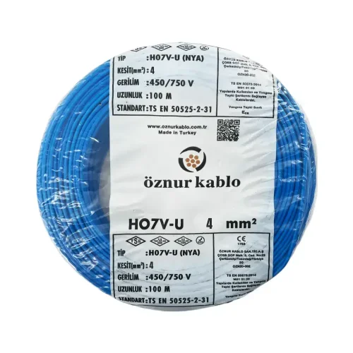 Öznur H07V-U 1X4 mm² Mavi Renk NYA Kablo - 1