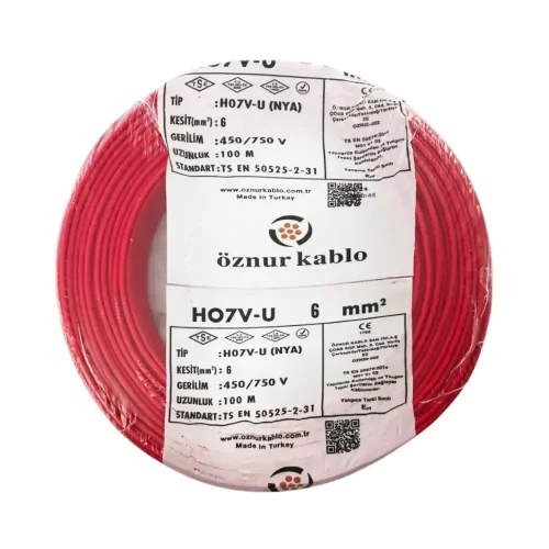 Öznur H07V-U 1X6 mm² Kırmızı Renk NYA Kablo - 1