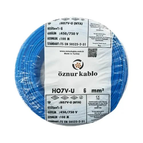 Öznur H07V-U 1X6 mm² Mavi Renk NYA Kablo - 1