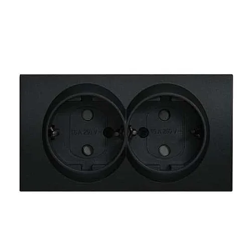 Thea WBTR02155BL-TR Siyah İkili Topraklı Priz Düğme/Kapak Çocuk Korumalı - 1