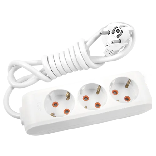 Viko 90113301 3'lü Grup Priz Topraklı 1 Metre Beyaz Çocuk Korumalı - 1