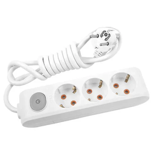 Viko 90117302 3'lü Grup Priz Anahtarlı Topraklı 2 Metre Beyaz Çocuk Korumalı - 1