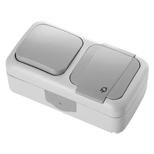 Viko 90555581 Palmiye Gri Anahtar + Topraklı Priz Kombine Yatay - 1