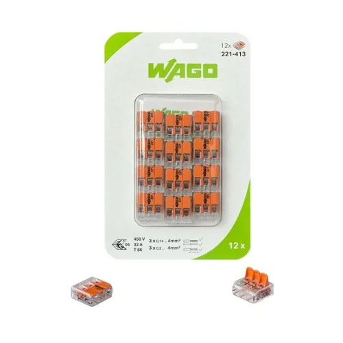 Wago 12'li Paket 221-413 3 İletkenli Şeffaf Buat Klemens 2X4 mm² - 1