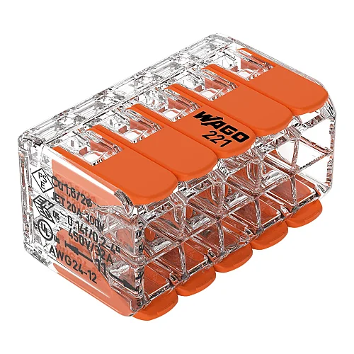 Wago 221-420 8 İletkenli Kollu birleştirme konektörü; tüm iletken tipleri için; maks. 4 mm²; 10 iletkenli; saydam gövde - 1