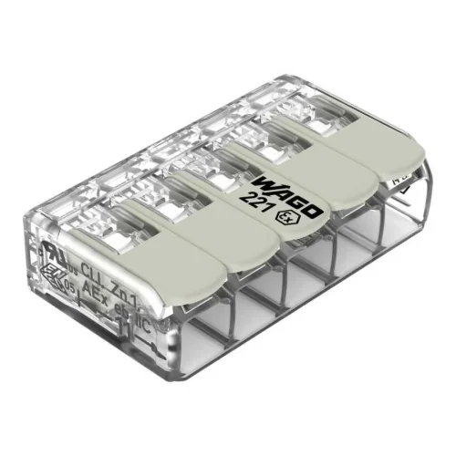 Wago 221-485 5 İletkenli Şeffaf Buat Klemens 2X4 mm² Ex Uygulamaları İçin Uygun - 1