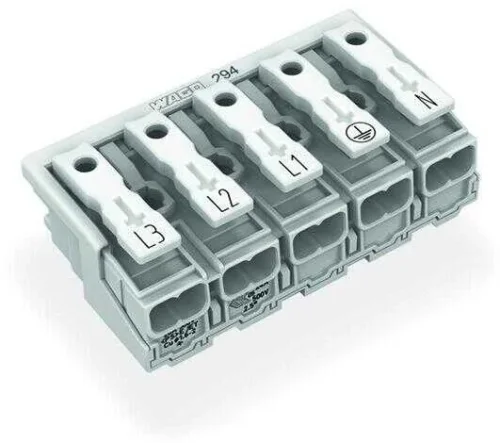 Wago 294-5015 5 Kutuplu L3-L2-L1-Pe-N Baskılı Aydınlatma Tarafı: Tek Damarlı İletkenle, Enst. Tarafı: Tüm İletken Tipleri İçin 2,50 mm² Snap-İn Montaj Snap-İn Montaj Beyaz - 1