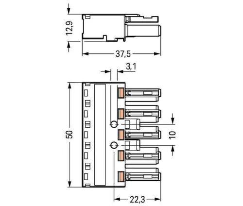 Wago 770-205 5 Kutuplu N-Pe-L1-L2-L3 Baskılı Erkek 4,00 mm² Siyah Konnektör - 2